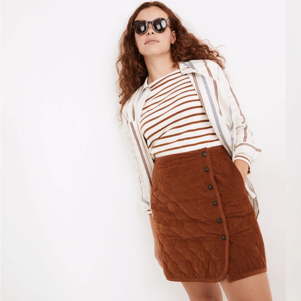 *2 for $10* Madewell Quilted Brown Button-Front Mini Skirt